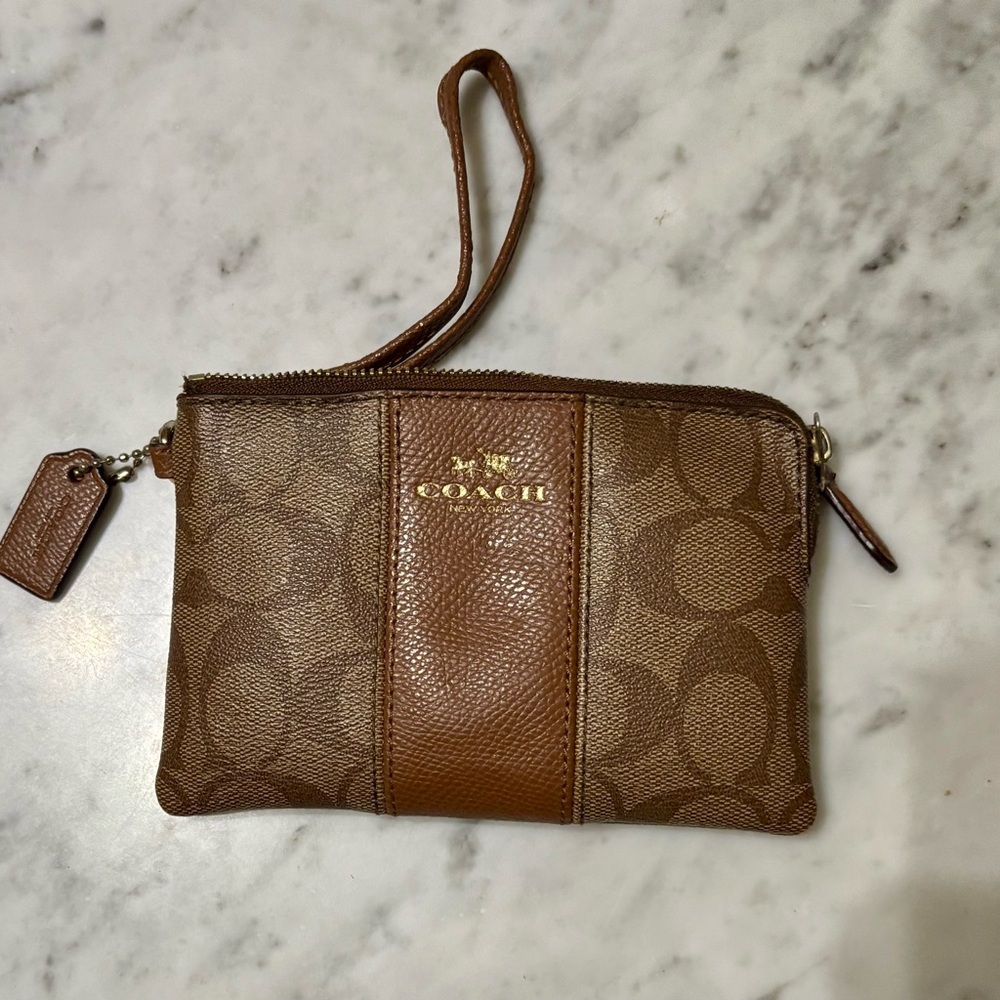 Coach Signature Brown Wristlet Clutch - Picture 2 of 5